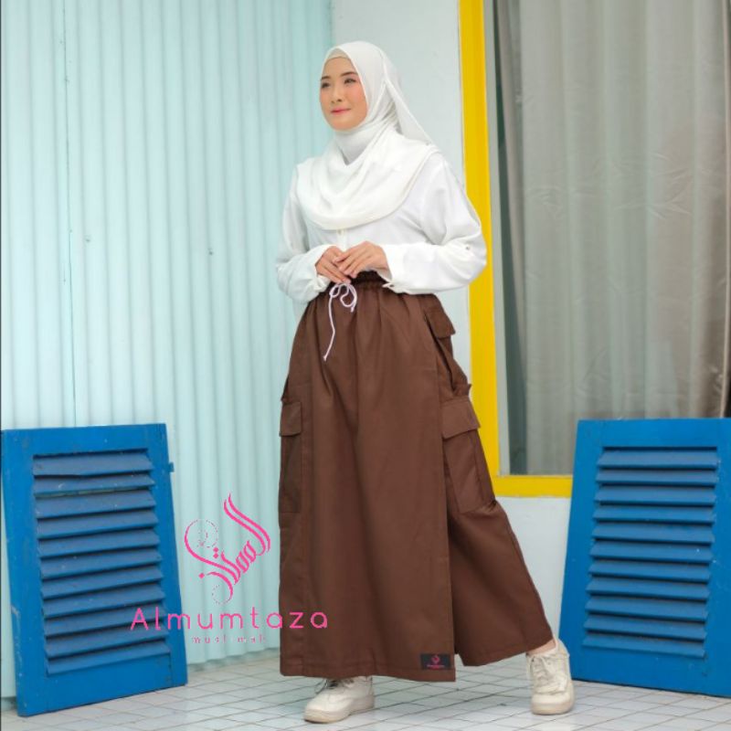 Rok celana drill| rok celana katun drill | rok celana outdoor | rok celana saku cargo- Almumtaza Muslimah