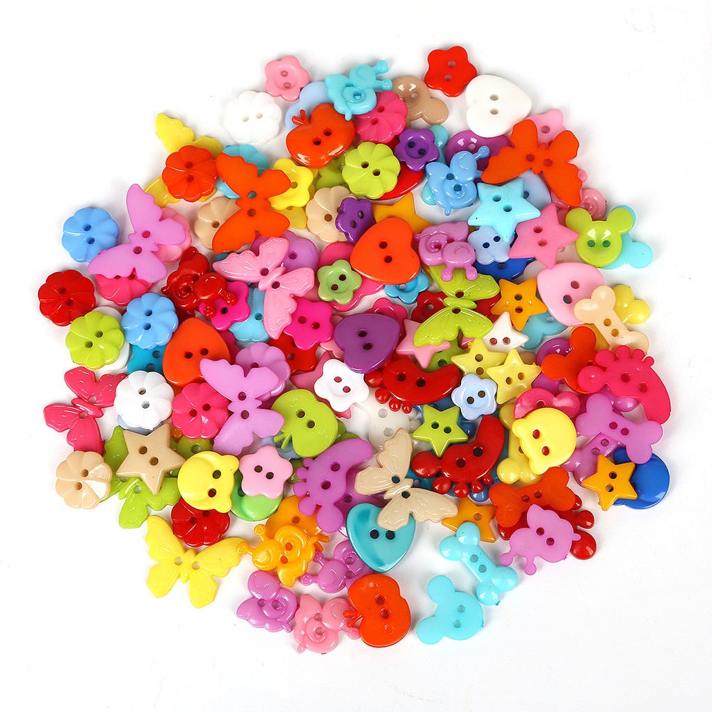 50-100 Pcs Cinta Hati Bulat Bintang Mix Bentuk DIY Scrapbooking Kartun Kancing Kancing Plastik Pakaian Anak Jahit