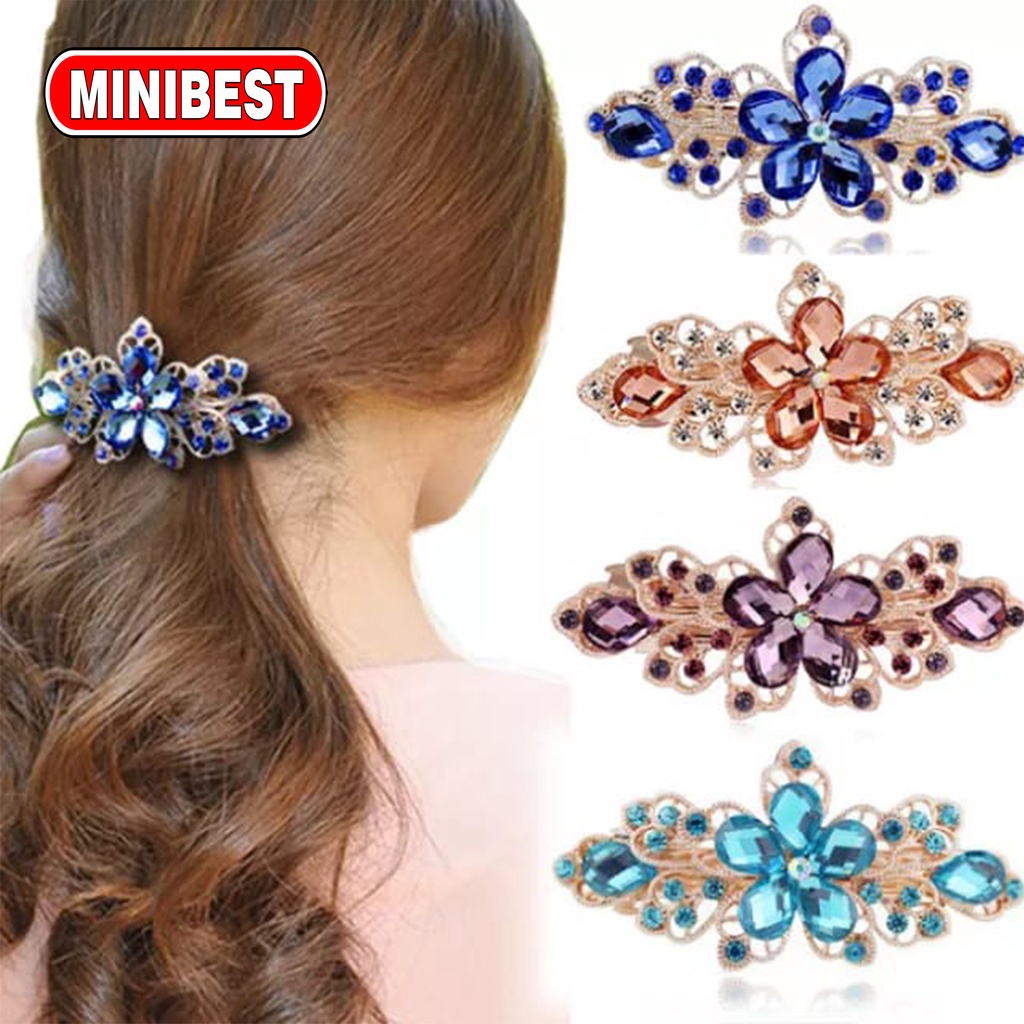 [MB] Jepit Rambut PREMIUM Otomatis 9cm Jedai Besi Alloy Jepit Ponytail Kristal Mutiara Rhinestone Elegant Barrette Hair Clip