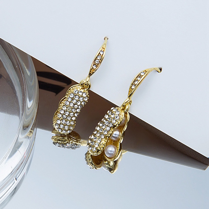 Fancyqube Anting Tusuk Gantung Bahan Metal Desain Geometri Hias Mutiara + Kristal Gaya Klasik Untuk Wanita