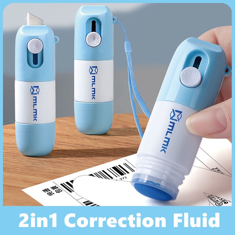 2in1 Thermal Paper Correction Fluid with Cutting Tool Box Opener Privacy Protection Quick-Drying Eliminate Fonts