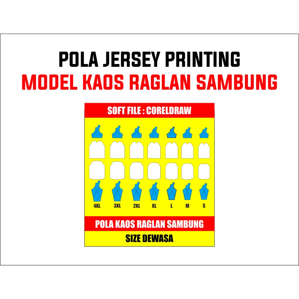 POLA JERSEY KAOS RAGLAN SAMBUNG ( File CorelDraw )