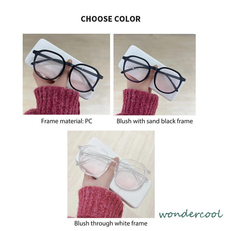 Gradien Pink Blush Glasses Perempuan Anti-biru Warna Cahaya Mengubah Kacamata Bingkai Besar-Won