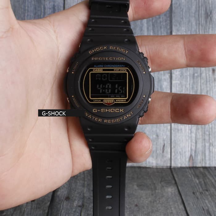 JAM TANGAN PRIA G-SHOCK CASIO DW 5700 BULAT LIST GOLD