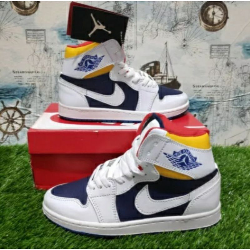 SEPATU JORDAN HIGH PREMIUM RETRO UNISEX SNEAKER WHITE NEVI GOLD SEPATU BASKET ORI PREMIUM 100%