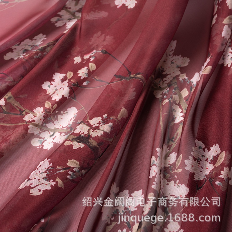 Musim Panas Syal Sutra Wanita Tipis 90*90 Satin Explosive Selendang Bernapas Fashion Jilbab Retro Klasik Syal/Musim Semi dan Musim Panas Elegan Plum Blossom 3D Chiffon Positioning Printing Fabric