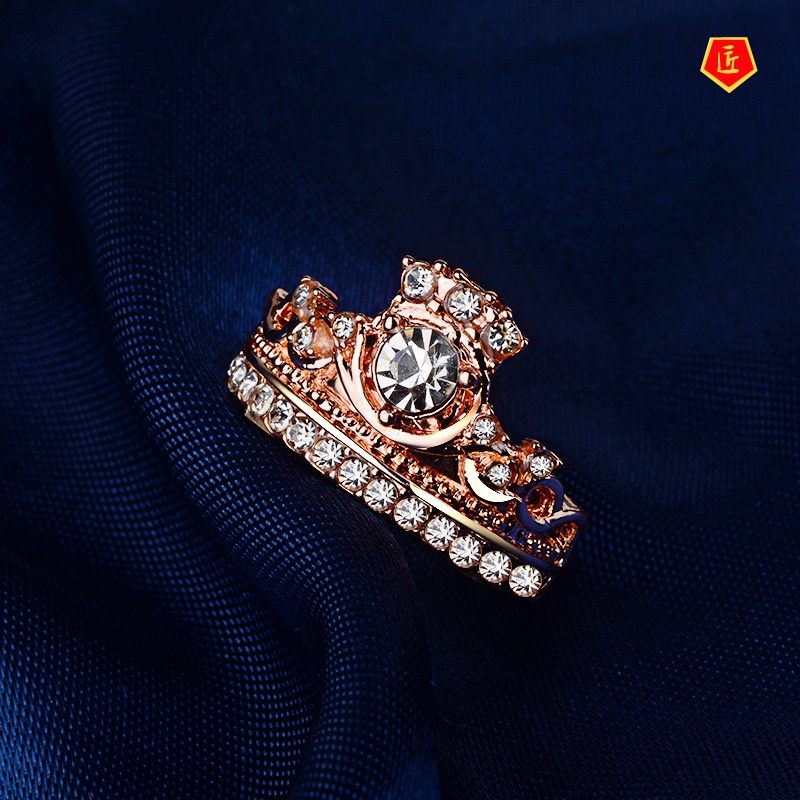 [Ready Stock]Creative Crown Diamond Inlaid Ring