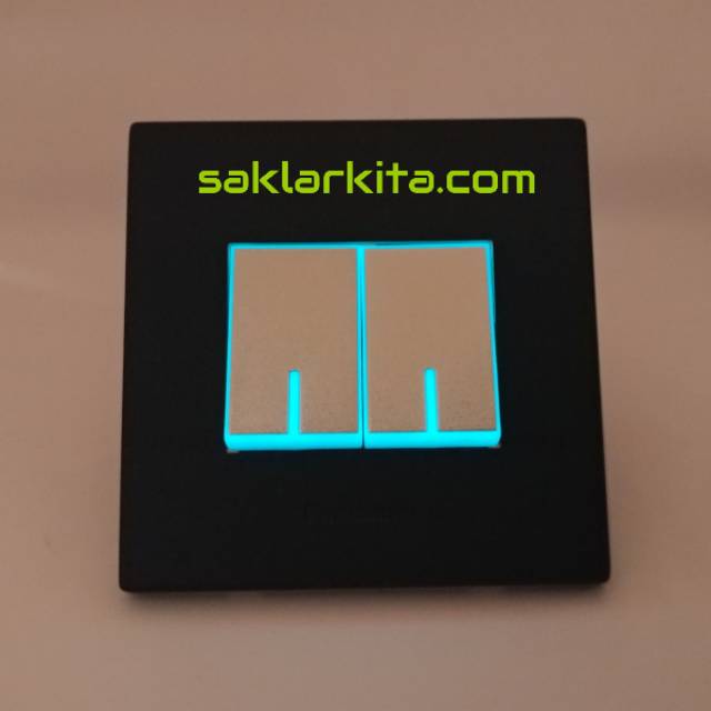 Panasonic Saklar 2 Gang Black Silver Fluorescence