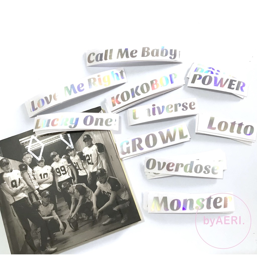 EXO SONGS HOLOGRAM STICKER (Kokobop, Love Me Right, Universe, dll) KPOP HOLOGRAM CUTTING STICKER