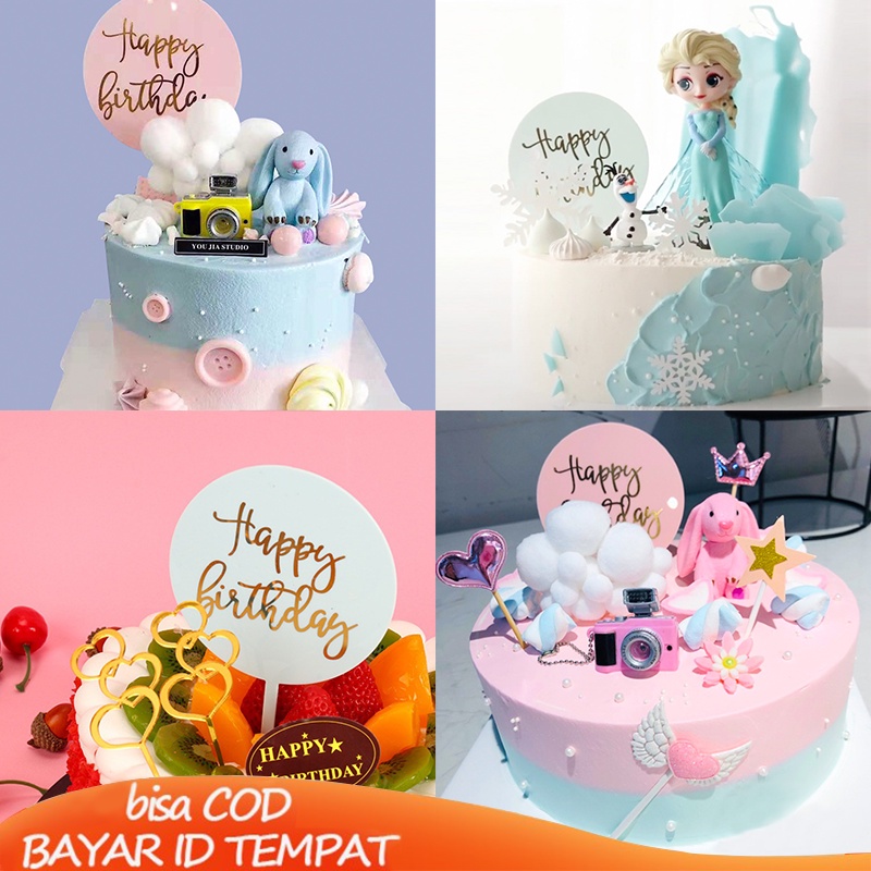 【Ready Stock】Topper Kue Ulang Tahun Selamat Tahun Baru Opper Happy Birthday Acrylic Akrilik Cake Fashion Simple Murah COD