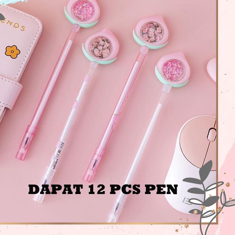 

Kekinian SELUSIN PEN PEACH ISI 12 PCS GLITTER LUCU GEL PEN KARAKTER UNIK PULPEN PENA BOLPEN !
