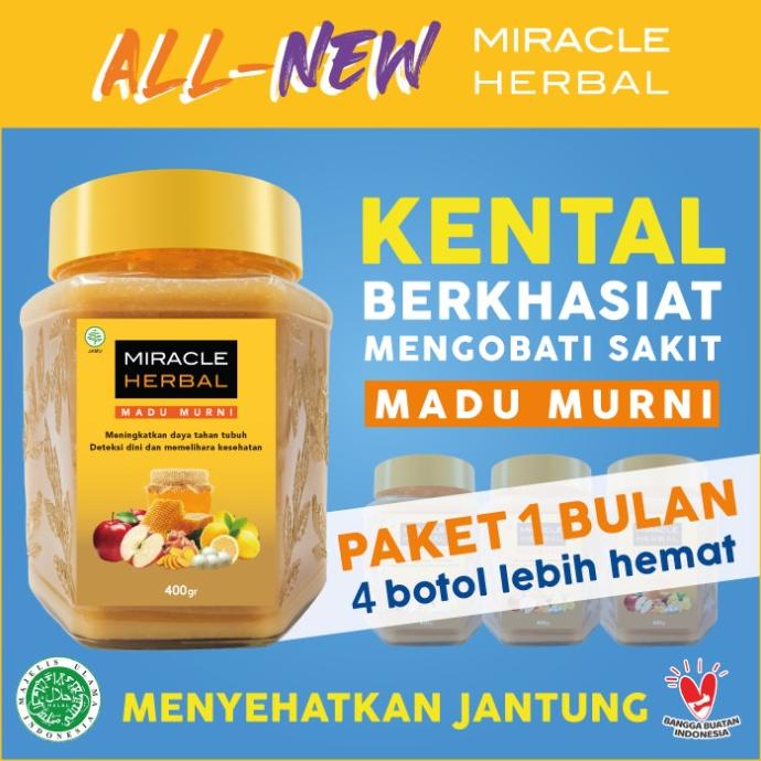

BAYAR DITEMPAT PAKET 4 BOTOL MIRACLE HERBAL 400ML MADU MURNI /OBAT HERBAL ASAM URAT/OBAT HERBAL PELANGSING/OBAT HERBAL KOLESTEROL/OBAT HERBAL DIABETES
