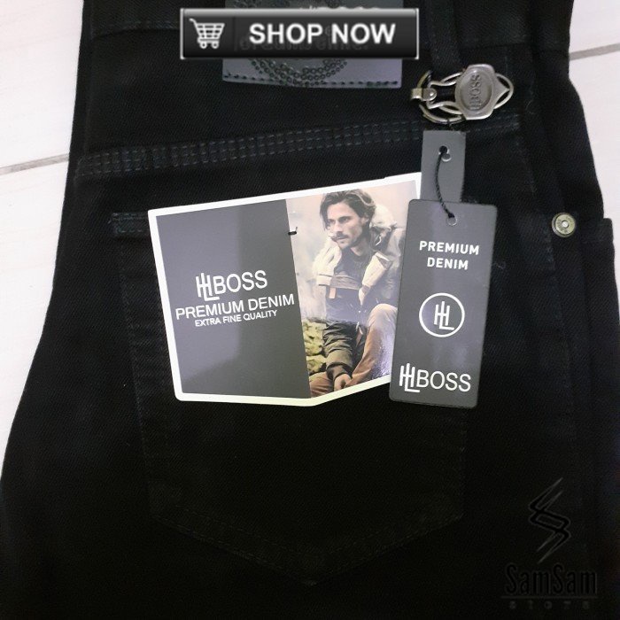 celana jeans pria Boss original big size - Hitam, 38