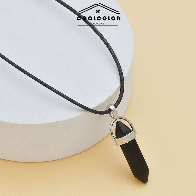 COD❤️Kalung Obsidian Liontin Bintang Berujung Enam Sweater Rantai Hantu Klavikula Rantai Pria dan Wanita Batu Alam Konstelasi Hip Hop Impor Fashion Korea