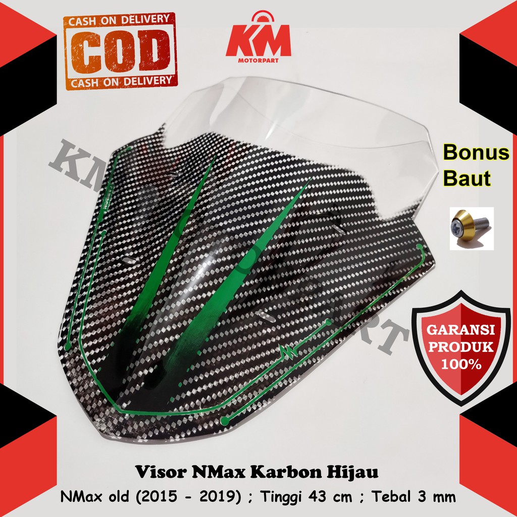 Kaca Visor Windshield NMax Old &amp; New Karbon N Max Merah Kuning Hijau Panjang 43 cm Variasi