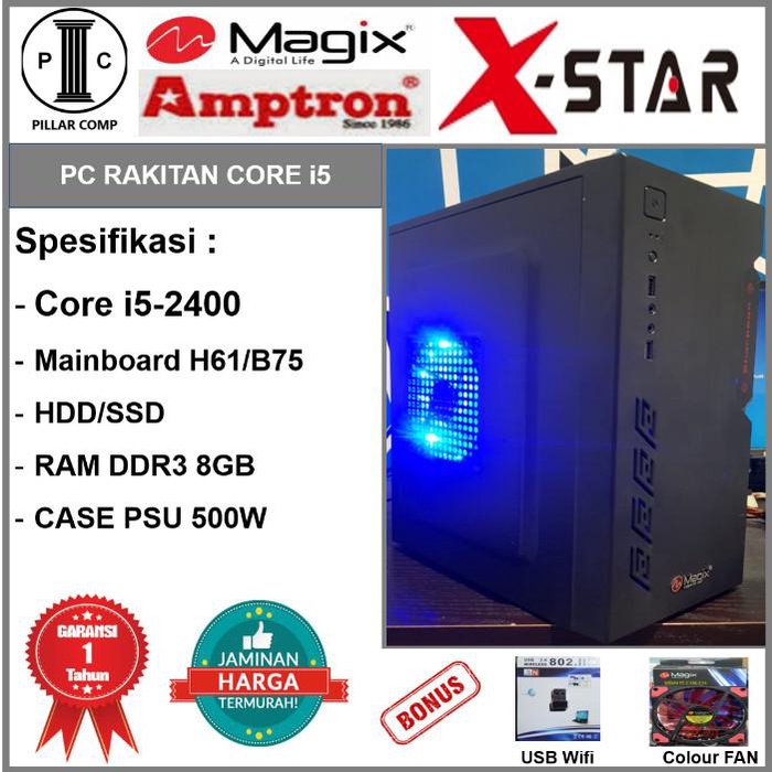 Komputer PC Rakitan Core i5-2400/SSD 256GB/H61/DDR3 8GB/PSU 500W [CS19