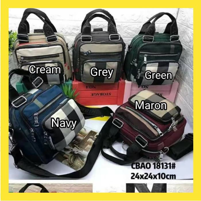 TAS WANITA IMPORT CHIBAO 3IN1 SELEMPANG JINJING RANSEL MURAH MOTIF KOTAK FS080