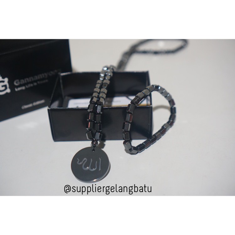 PROMO Kalung Terapi Lafaz Allah Hitam Polos GANNAMYONG Black tormalin silver alat kesehatan fashion