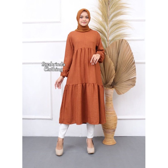 Midi Dress Muslim Korea Tunik Longdress Busui Korean Impor S M L XL XXL kringkel Premium Jescourt Collection