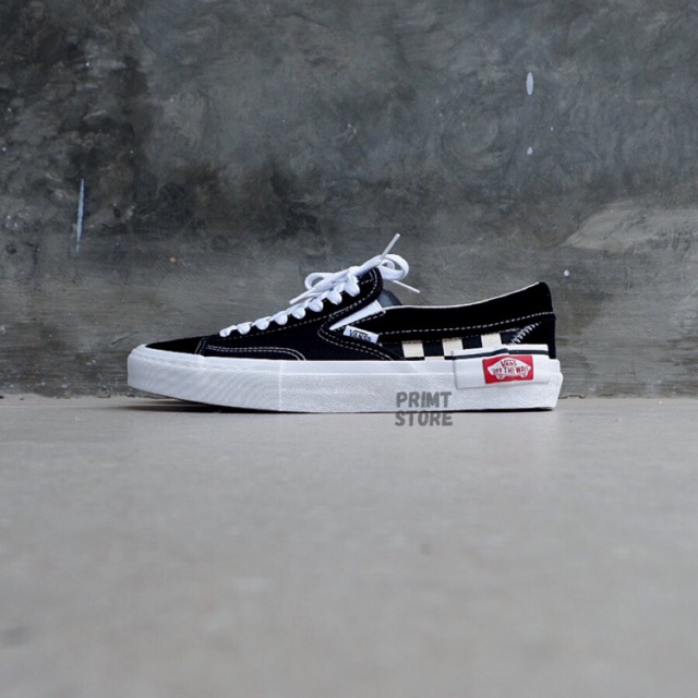 vans slip on cut and paste black white