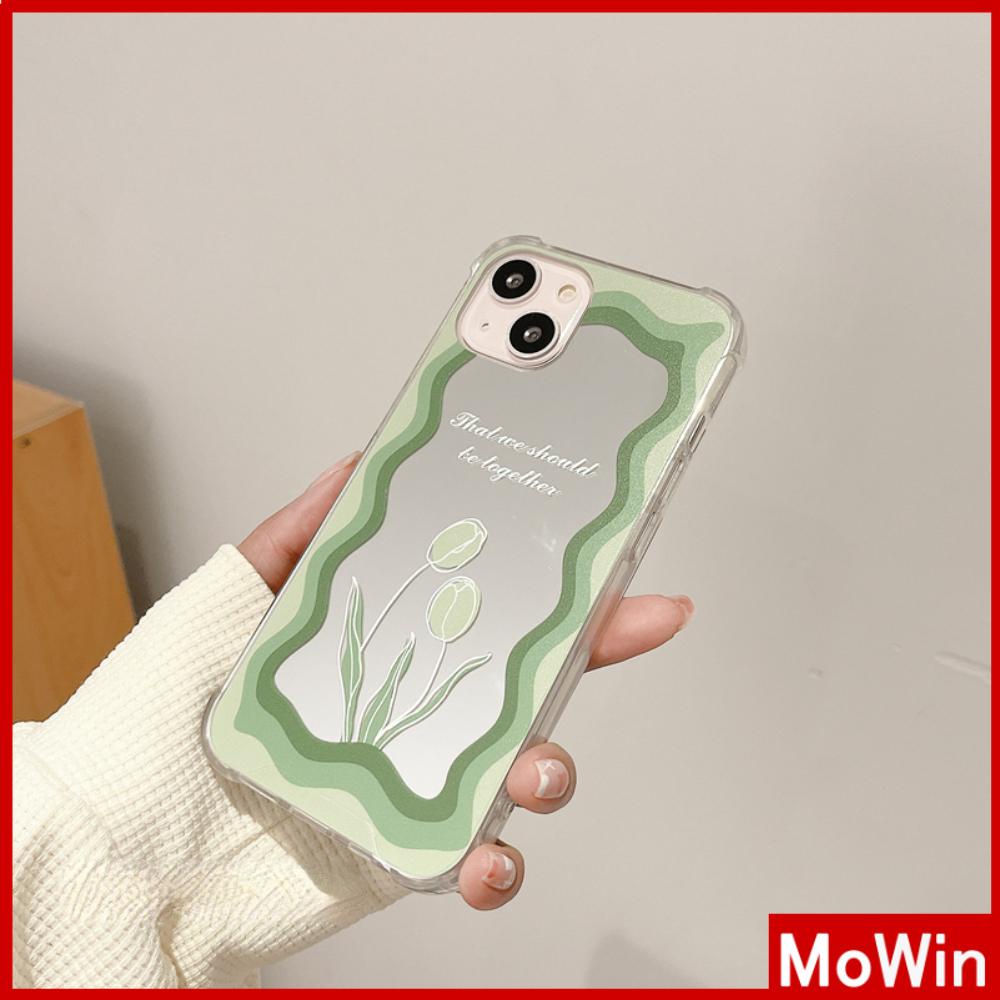 iPhone Case Acrylic Reflective Mirror Airbag Shockproof Protection Camera Green Tulip Flower Compatible with iPhone 11 iPhone 13 Pro Max iPhone 12 Pro Max iPhone 7 Plus iPhone xr