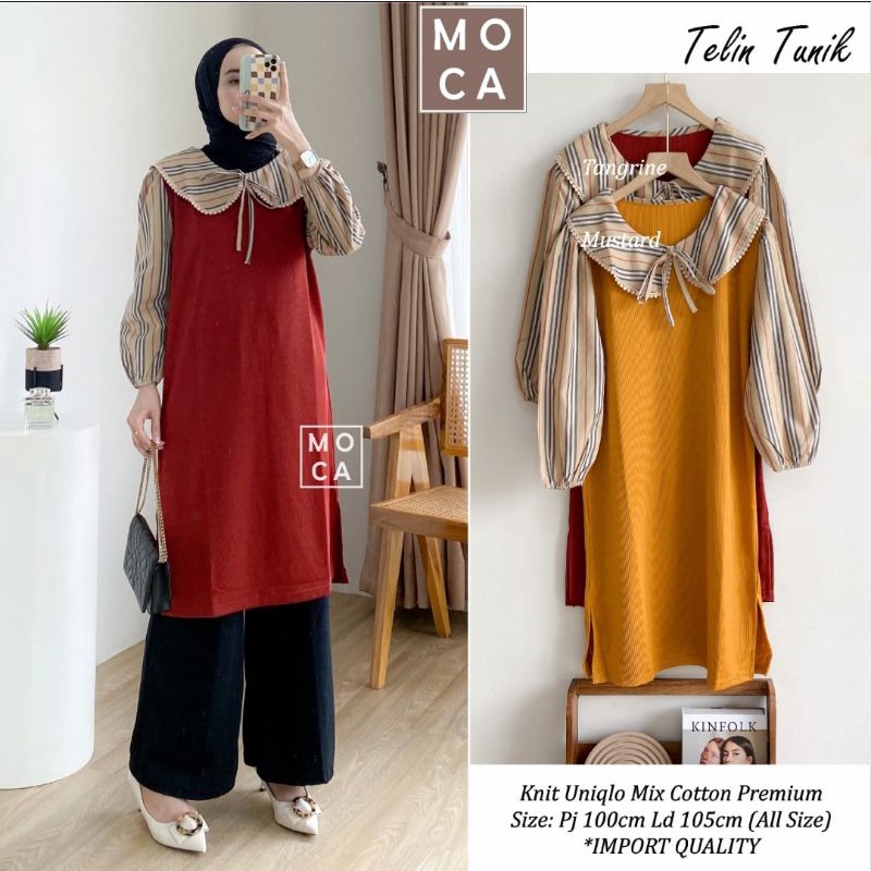 Telin Tunik | Long Tunik Telin Motif Salur