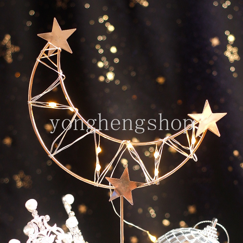 Topper Kue Bentuk Bulan Bintang Mahkota Bahan Besi Untuk Dekorasi Pesta Ulang Tahun Pernikahan Baby Shower