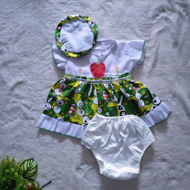 Dress baby cewek newborn  1 2 3 4 5 6 bulan gaun anak perempuan bayi bari lahir bonus topi dan celana ( dress NEWBORN  babyna )