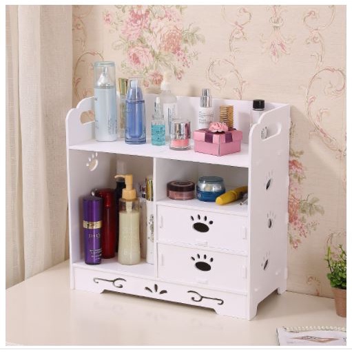 Rak Makeup Double Drawer Cosmetic Storage Rak Kosmetik Kayu Kotak WPC WD