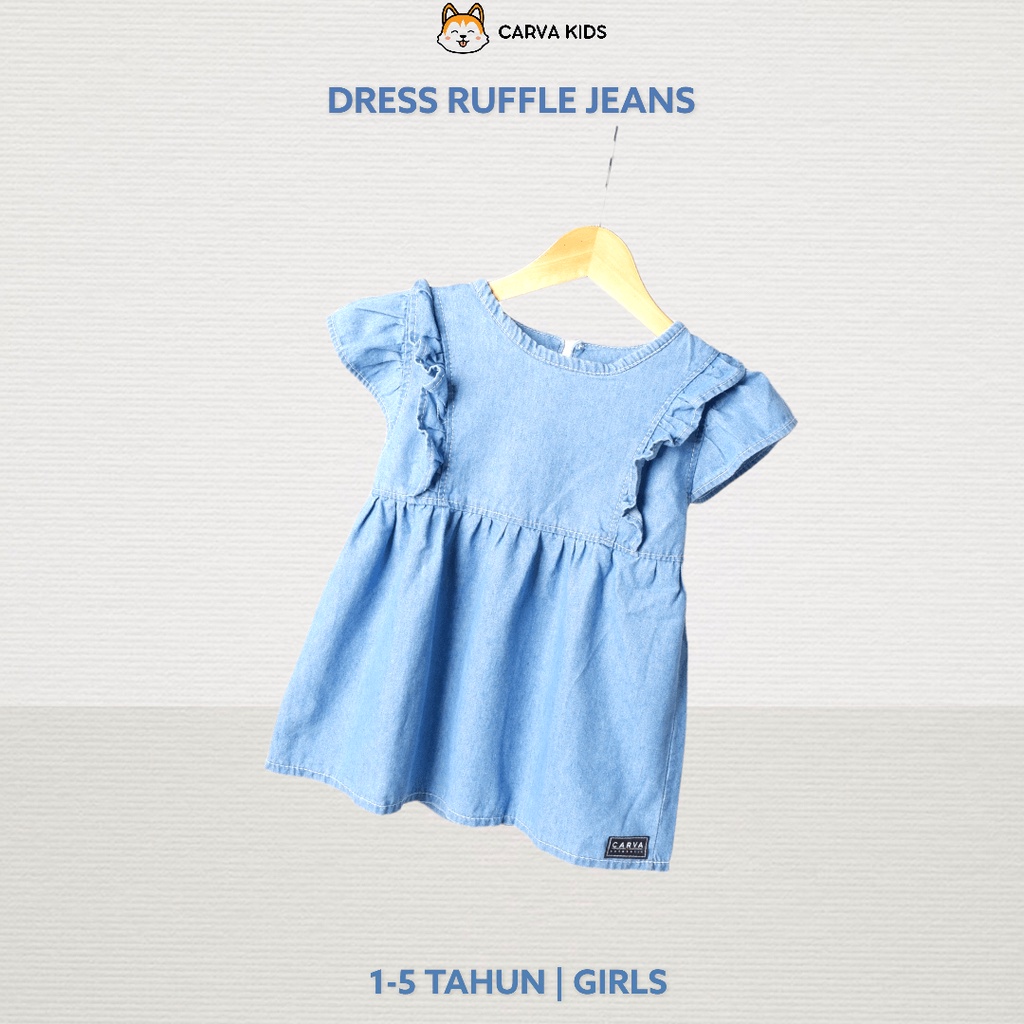 DRESS CARVA ANAK RUFFLE SOFT JEANS BAYI PEREMPUAN RAPUNZEL LUCU IMUT BEST SELLER TERMURAH