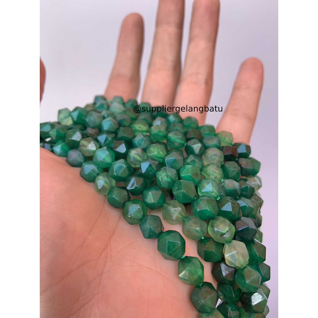 batu faceted hexagon Stone 8mm giok muda jade akik bahan gelang kalung