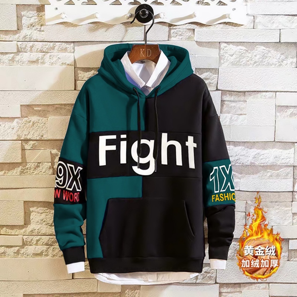 Bisa COD Hoodie Pria / Hodie Pria  / Jaket Pria Fight Kombinasi Bahan Fleece UK L-XL