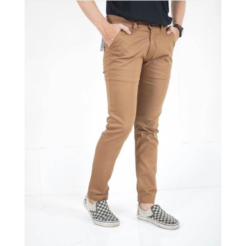 CELANA Pria SLIMFIT Panjang chino KERJA HARIAN HITAM MOCCA ABU GREY KREAM CREAM Sz 27 - 38