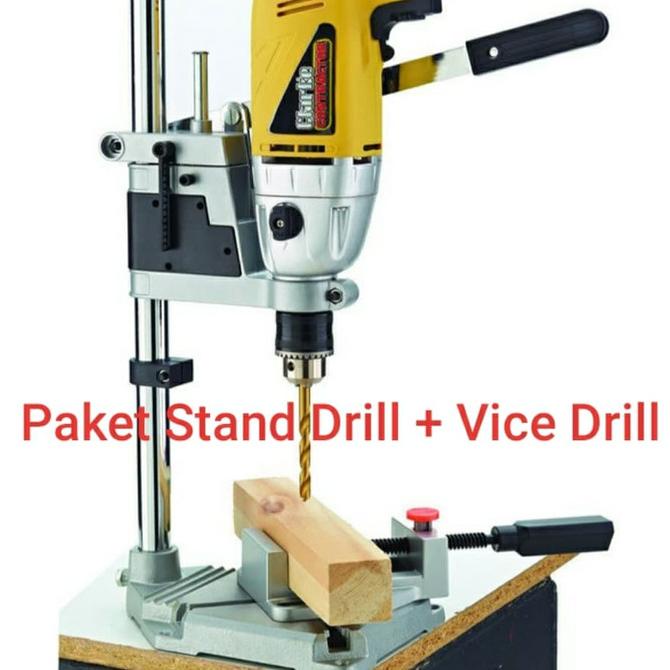 Paket Stand Drill Mesin Bor Tangan Iron Base + Vice Drill Clamp Termurah