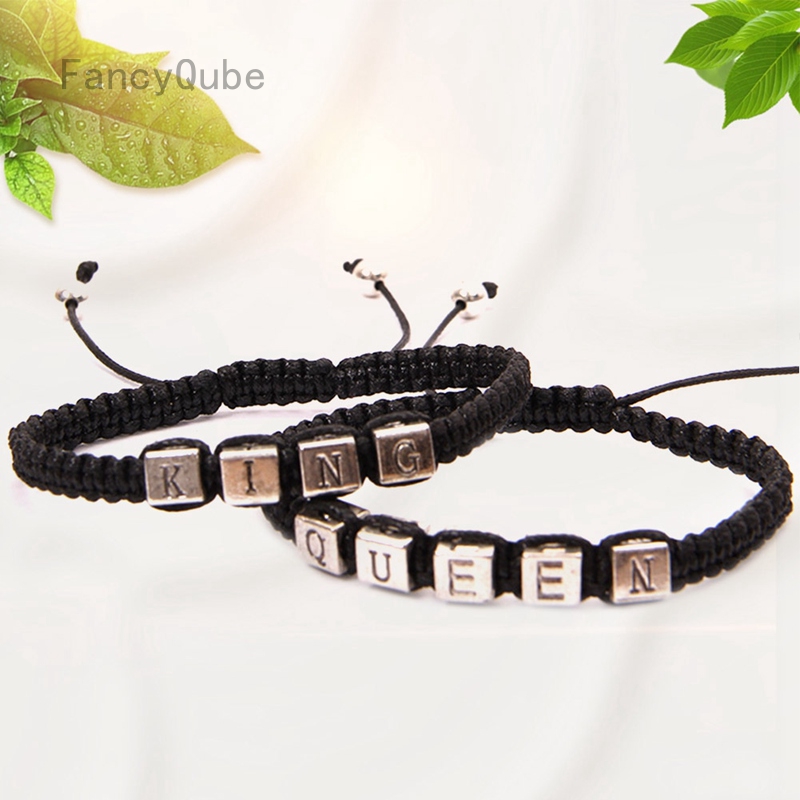 Gelang Tangan Couple Bahan Woven Warna Silver Motif Bordir Tulisan untuk Unisex