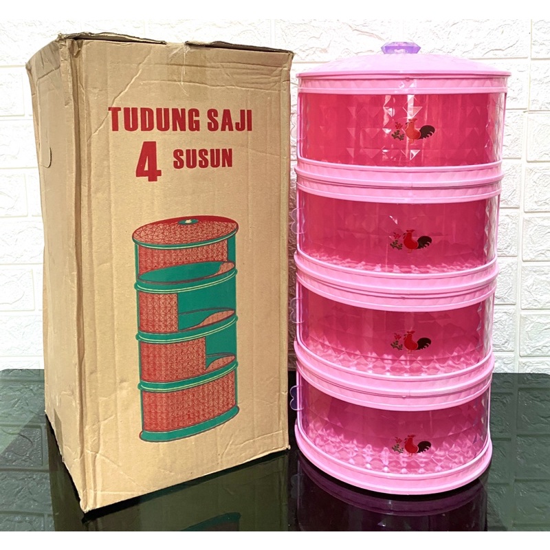 Tudung saji diamond motif ayam jago rak penyimpan makanan susun 4