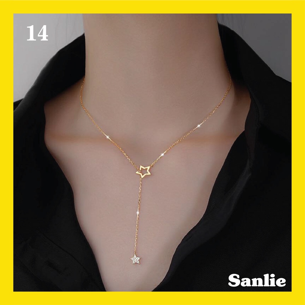 Sanlie Kalung Titanium Wanita Korea  Kalung Liontin Fashion Murah Model Dua Bintang 14