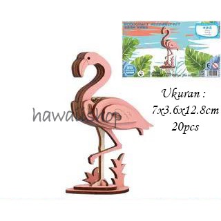 Hawaii Shop Puzzle 3D DIY bahan kayu FLAMINGO mainan puzzle edukasi anak (kado &amp; pajangan)