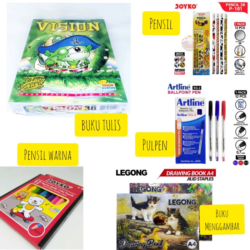 SET ALAT TULIS | PENSIL | PULPEN | BUKU TULIS | BUKU GAMBAR | PENSIL WARNA