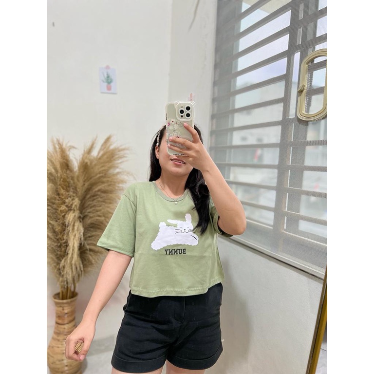 CROP MATCHA GREEN MOTIF ONECK COTTON OVERSIZE | BAJU KAOS TUMBLR CROP TEE TSHIRT KAOS KOREA FASHION WANITA