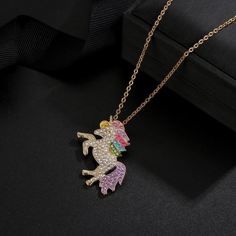 Fancyqube Kalung Liontin Unicorn Lapis Emas 18k Hias Berlian Cz Untuk Anak