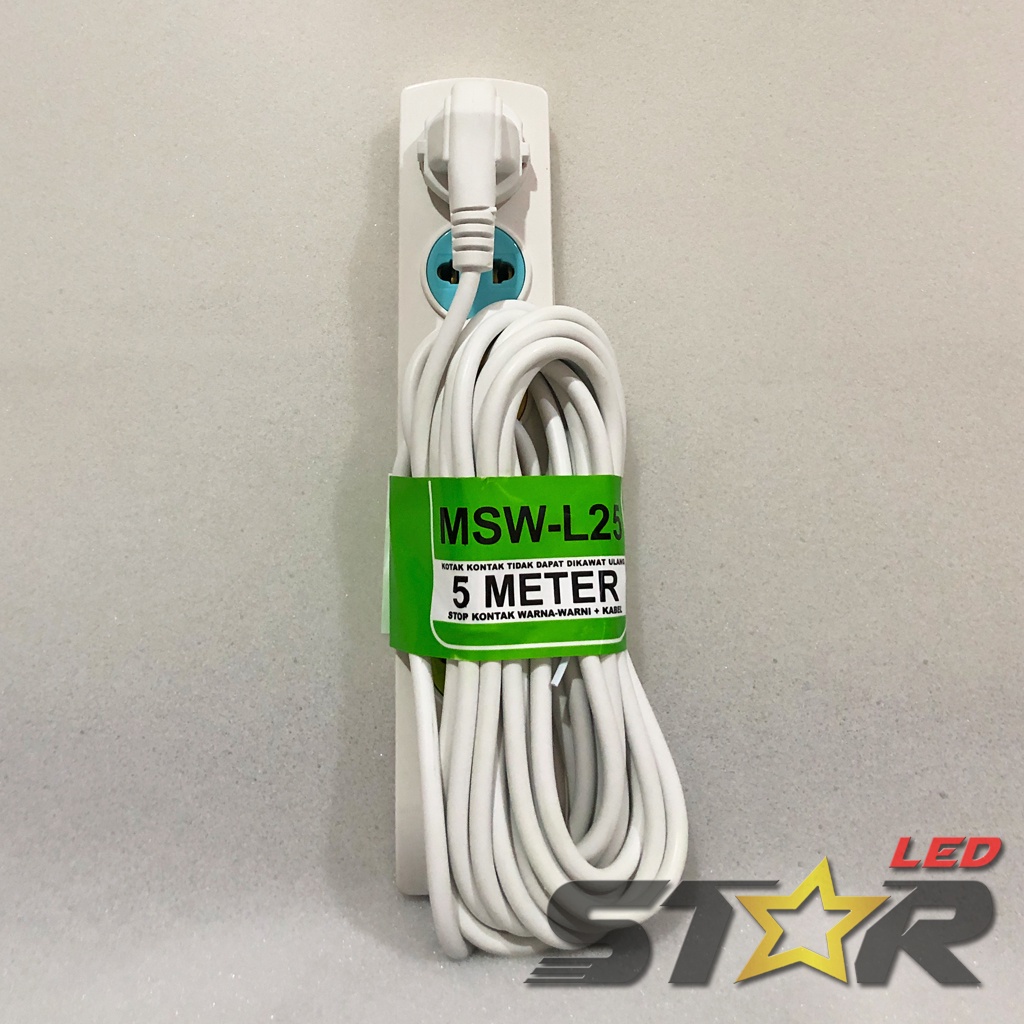 MYVO MSW-L25 Stop Kontak 5 Lubang 5 Meter Kabel Colokan Kuningan Warna Warni Kualitas Terbaik Star LED