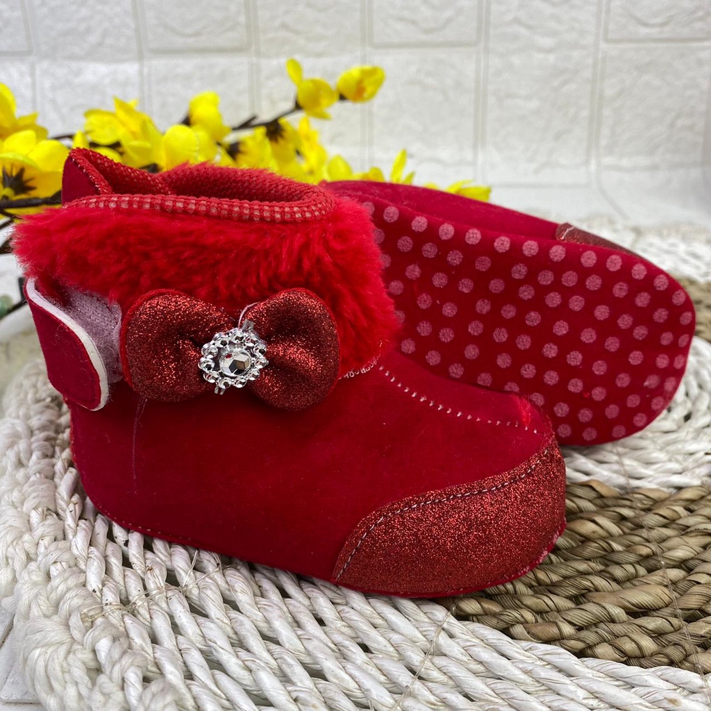 mandirishoestore-SEPATU BOOT ANAK BAYI PEREMPUAN GLITTER PITA 0-12 BULAN LPY04