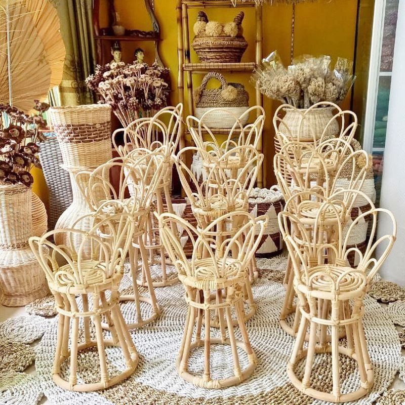 STANDING POT ROTAN MAHKOTA COVER POT TANAMAN ROTAN ASLI