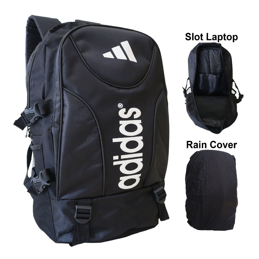 Tas Ransel BagPack Hitam Adidas Sporty Sekolah Olahraga Cowok Cewek