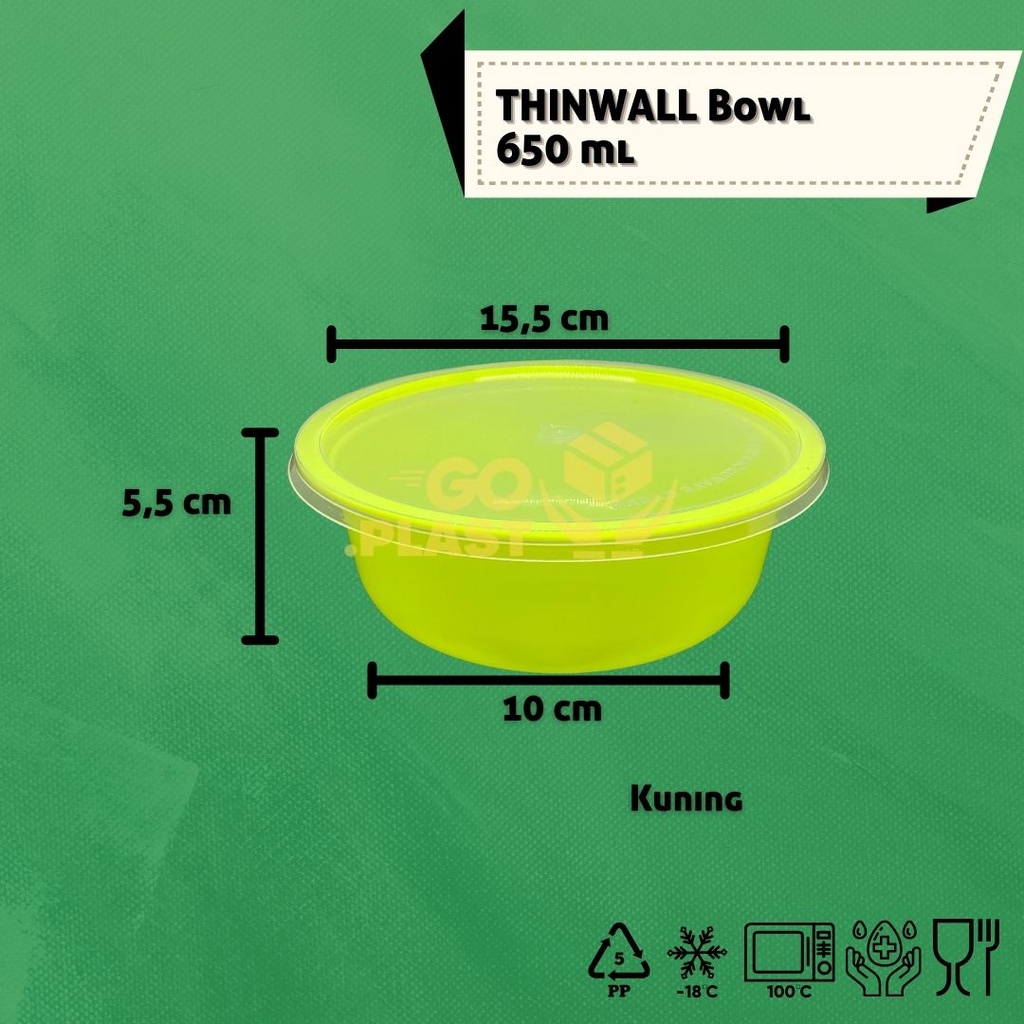 THINWALL BOWL 650 ML  / MANGKOK PLASTIK 650 ML WARNA isi 12 pcs