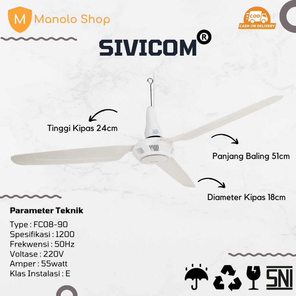 SIVICOM - Kipas Angin Gantung JUMBO 55watt 3 baling - Putih