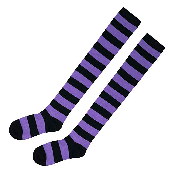 OKBE black and white overknee socks / kaos kaki belang hitam putih sepaha-ungu X htm