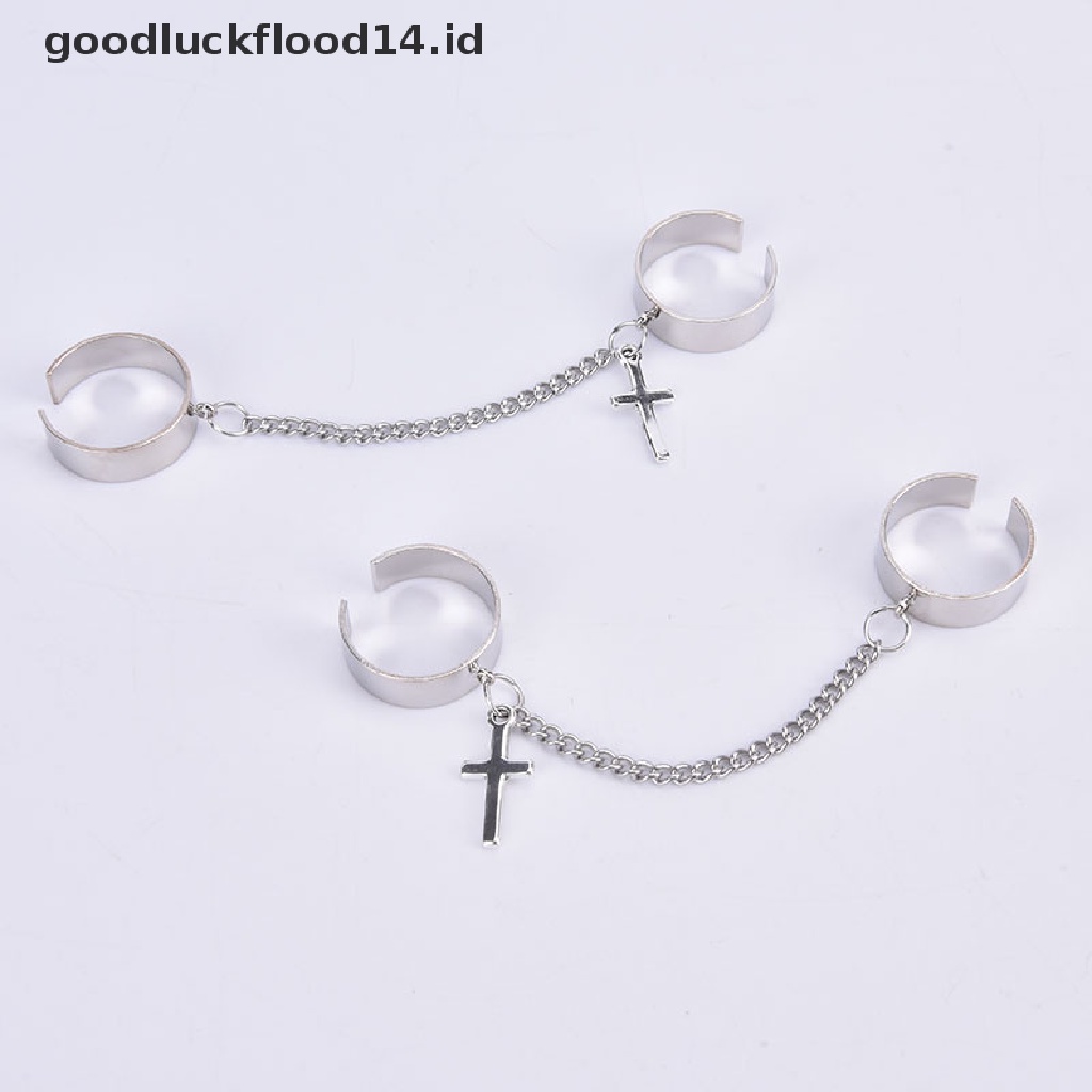 [OOID] Hip Hop Stainless Steel Men Two Piece Ring The Cross Chain Ring Titanium Steel ID