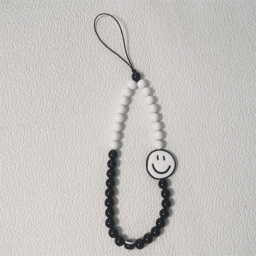 Tali Lanyard Motif Smiley Face Warna Hitam Bahan Akrilik Anti Hilang Untuk Handphone